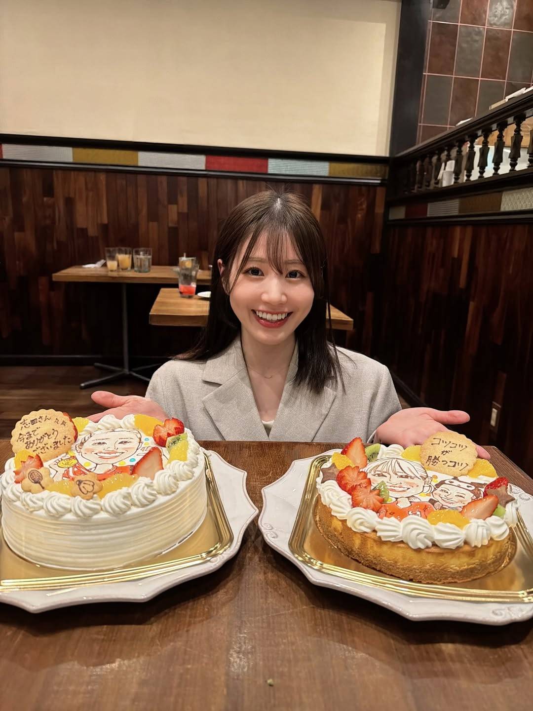 髪の毛下ろしオフモード…バド志田千陽〝送別会〟巨大ケーキショットに