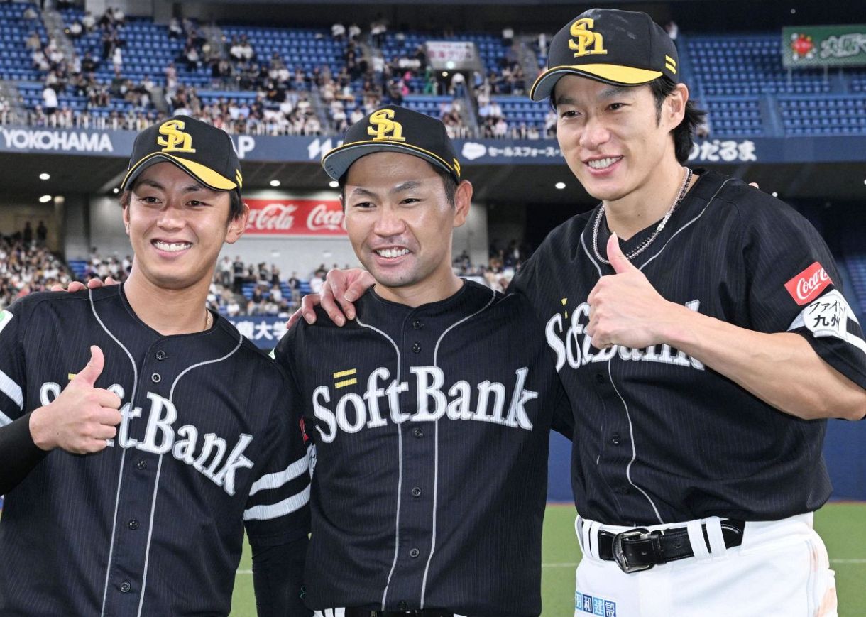 ソフトバンクの（左から）今宮健太、中村晃、柳田悠岐｜ソフトバンク